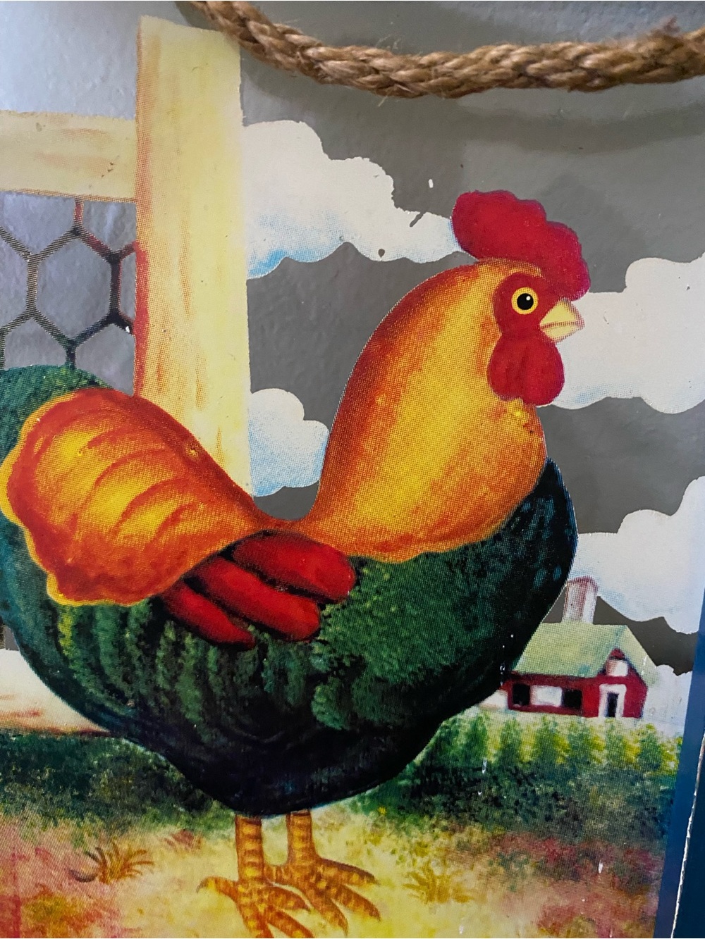 Folk Art Rooster Wall Plaque - Red, Orange, Green.  Sun catcher